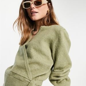 & Other Stories Olive Green Knit Wrap Sweater